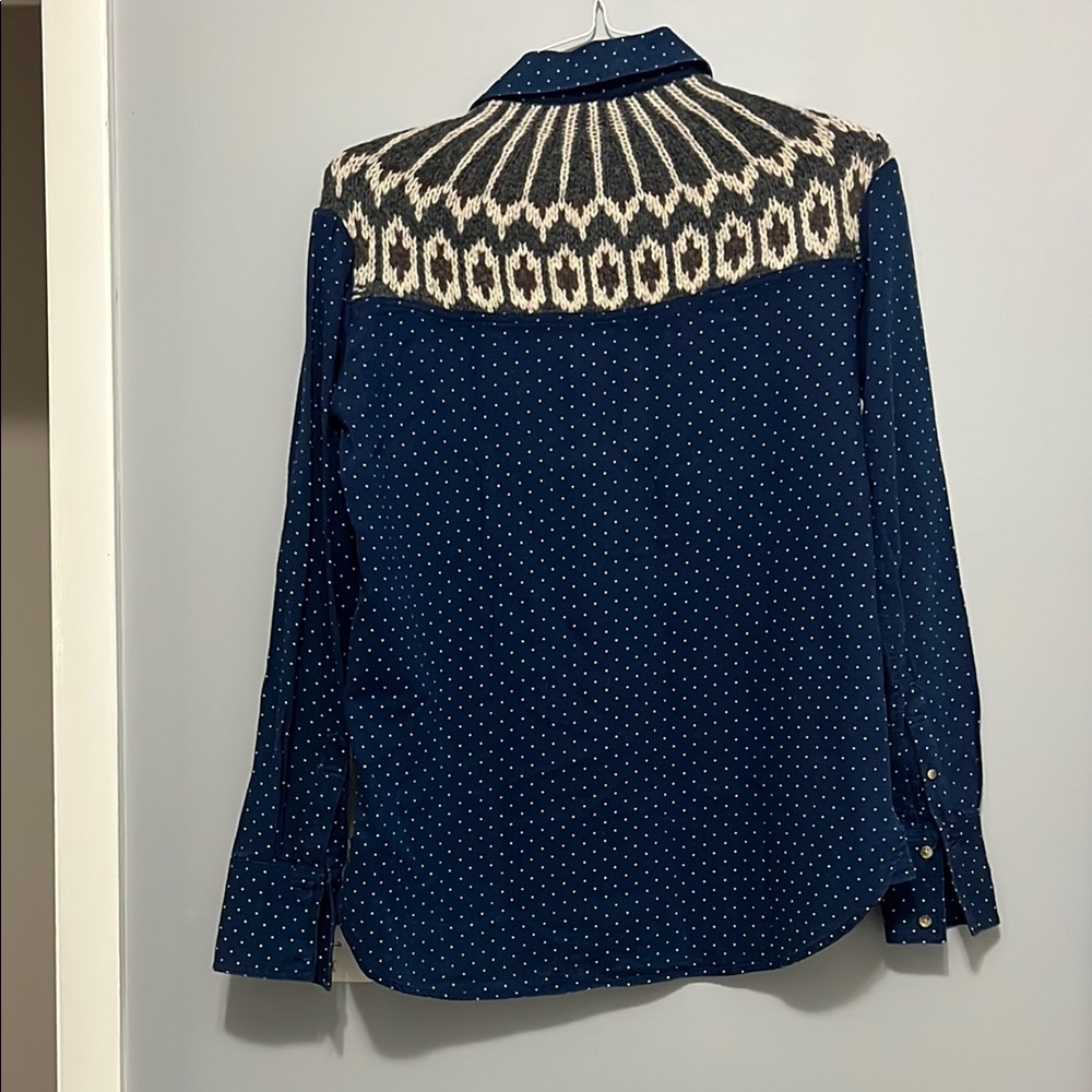 Free People Polka Dot Button-Up Shirt with sweater shoulders - Picture 7 of 8